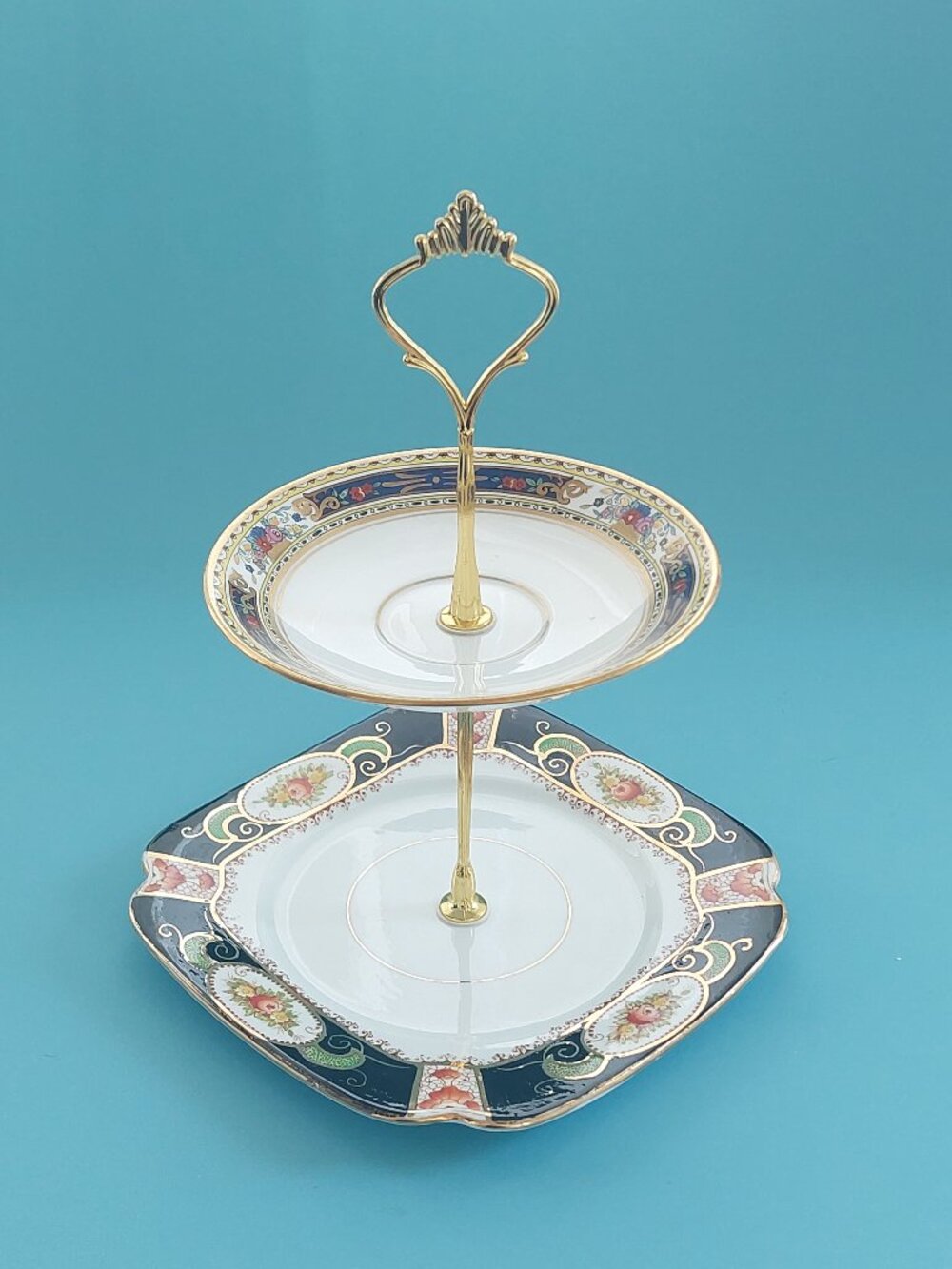 Handmade Salisbury & Shore + Coggins Vintage Bone China 2-Tier Cake Stand